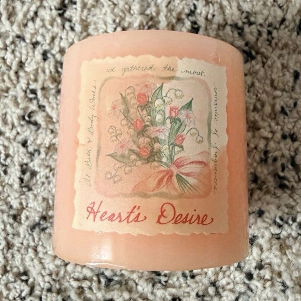 Vintage Bath & Body Works Hearts Desire Pink Pillar Candle Single Wick 3x3